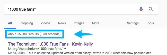 1,000 true fans search engine results page