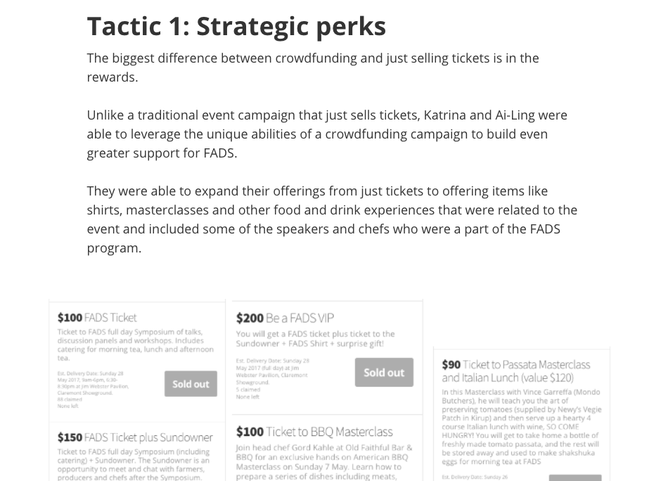 Strategic perks used by the Chuffed.org case study